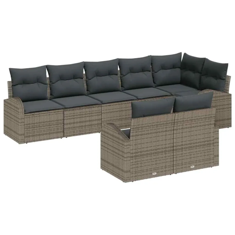 Tuinbankenset met kussen met opslag 8 pcs Grijs poly rattan vidaXL