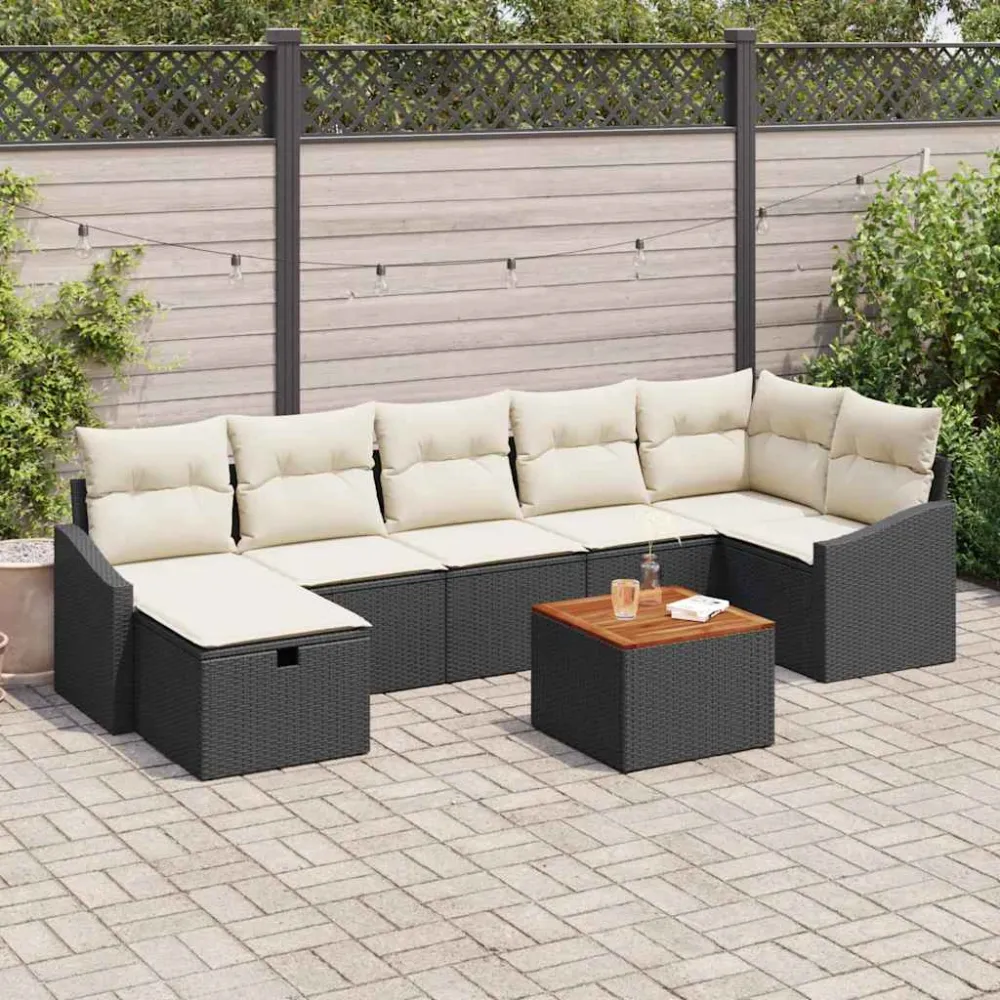 Tuinbankenset met kussen met opslag 8 pcs Zwart poly rattan vidaXL