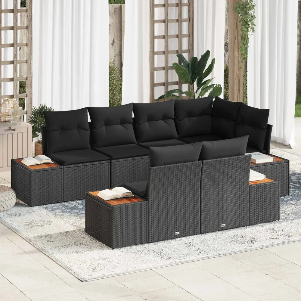 Tuinbankenset met kussen met opslag 7 pcs Zwart Polyrattan vidaXL