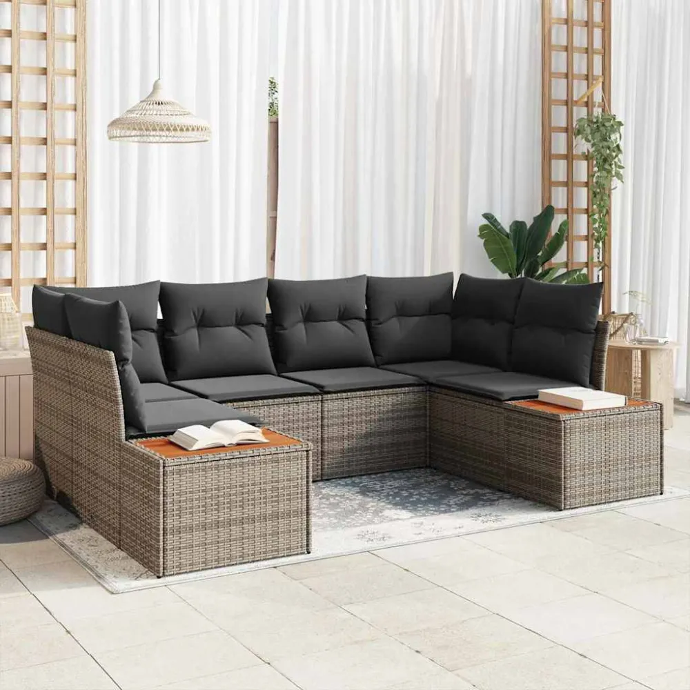 Tuinbankenset met kussen met opslag 6 pcs Grijs Polyrattan vidaXL