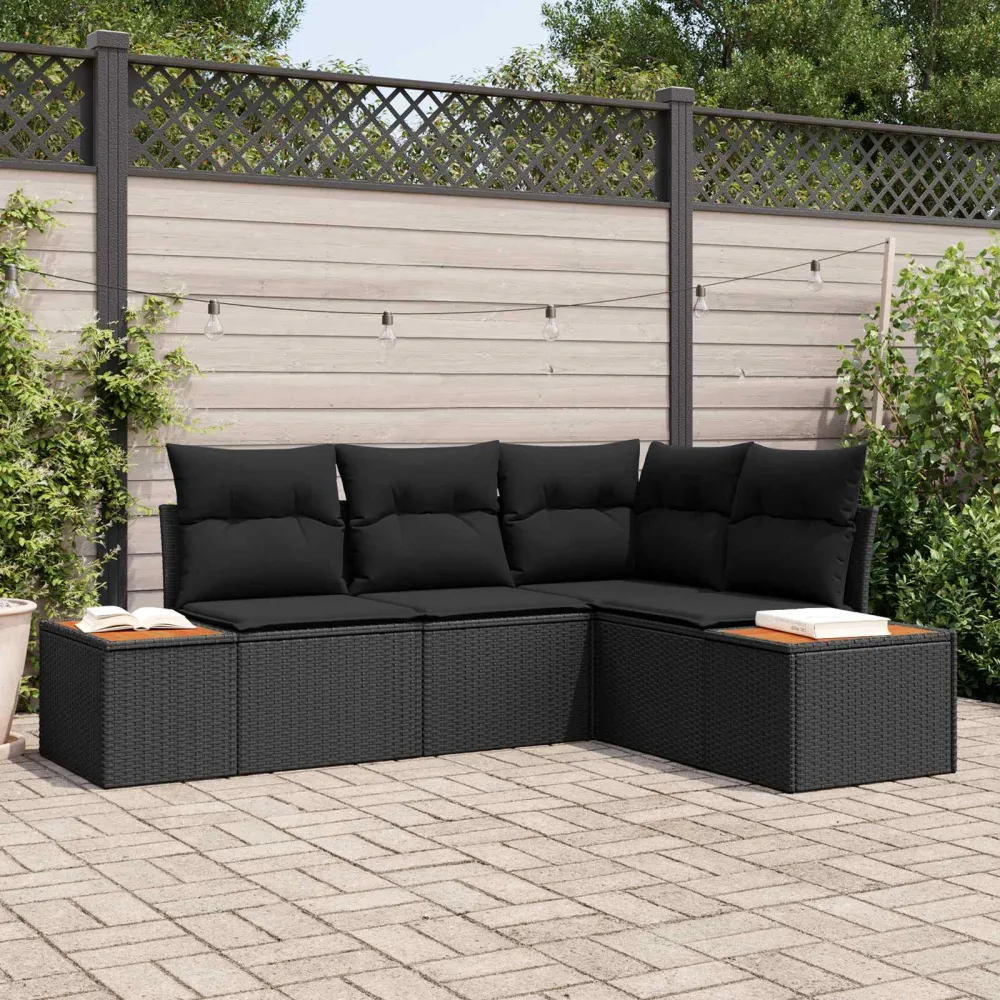 Tuinbankenset met kussen met opslag 4 pcs Zwart Polyrattan vidaXL