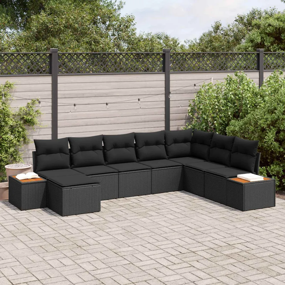 Tuinbankenset met kussen met opslag 9 pcs Zwart Polyrattan vidaXL