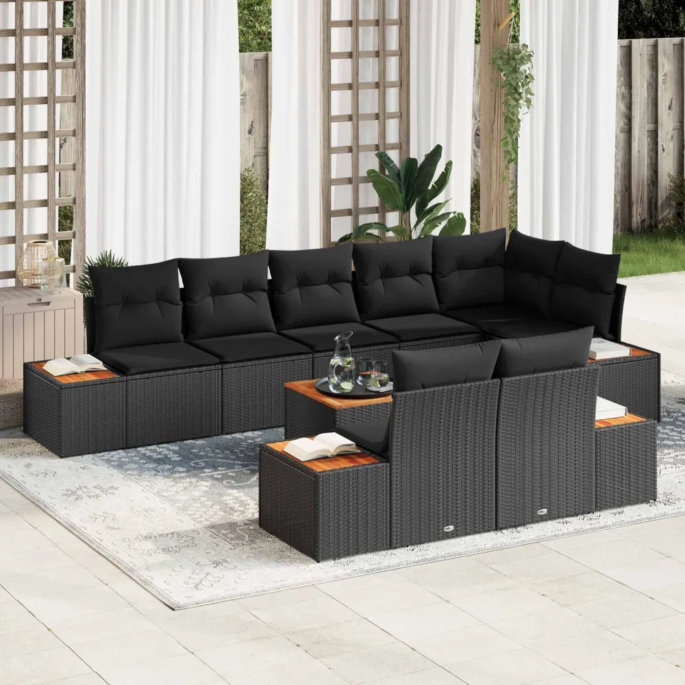 Tuinbankenset met kussen met opslag 8 pcs Zwart Polyrattan vidaXL