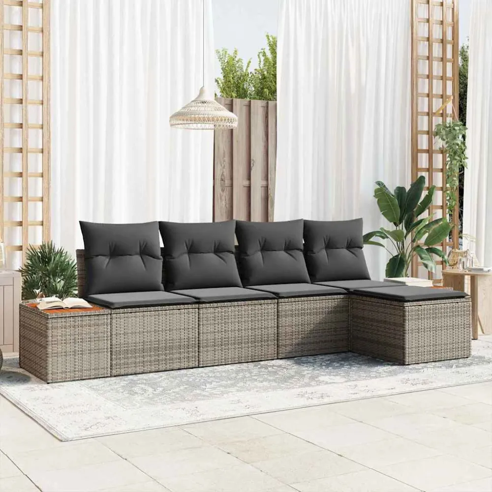 Tuinbankenset met kussen met opslag 6 pcs Grijs Polyrattan vidaXL