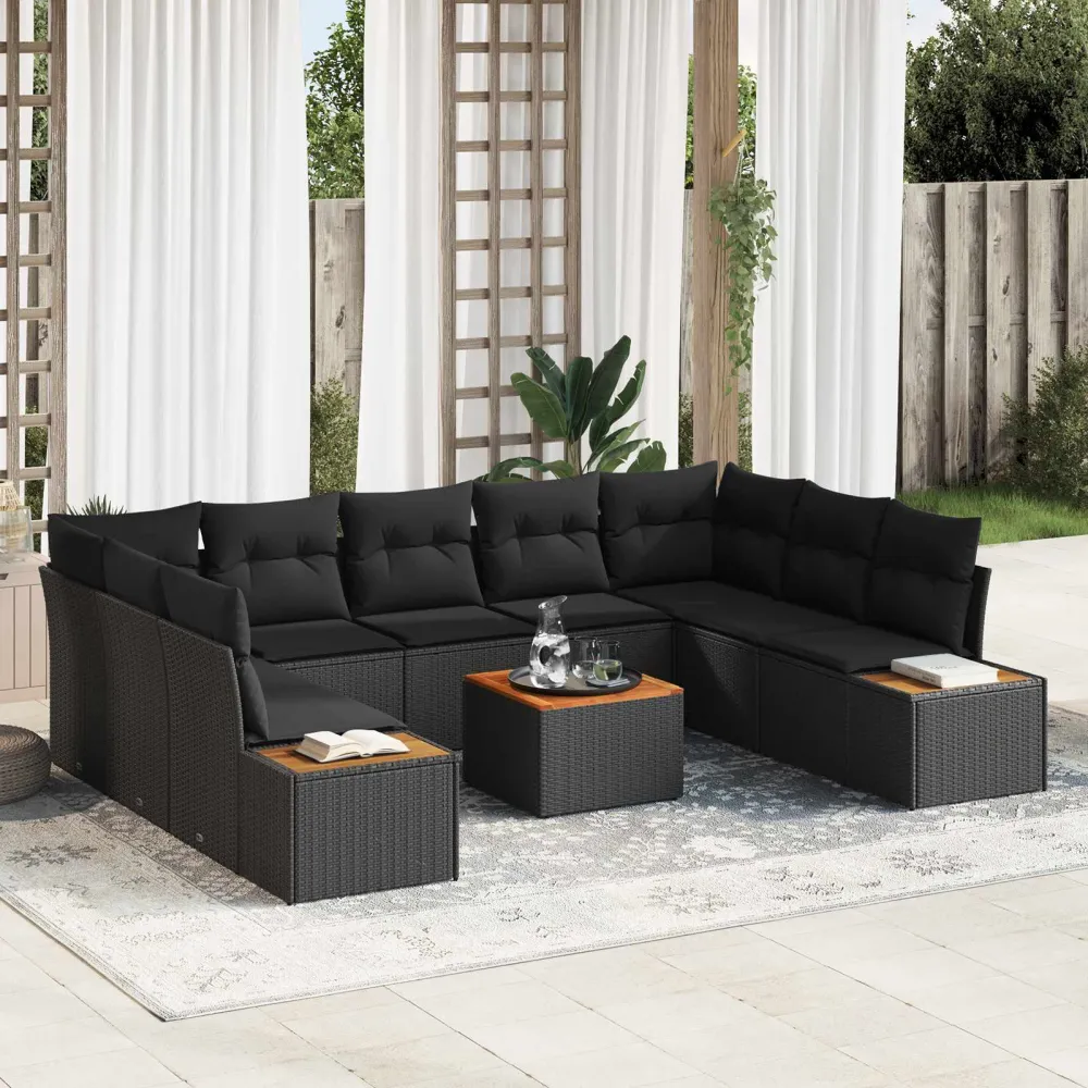 Tuinbankenset met kussen met opslag 5 pcs Zwart Polyrattan vidaXL