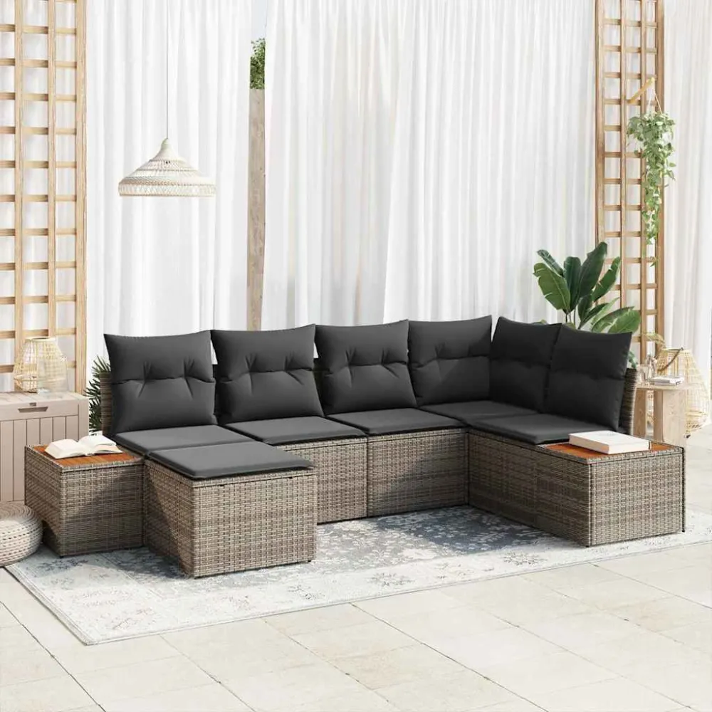 Tuinbankenset met kussen met opslag 7 pcs Grijs Polyrattan vidaXL