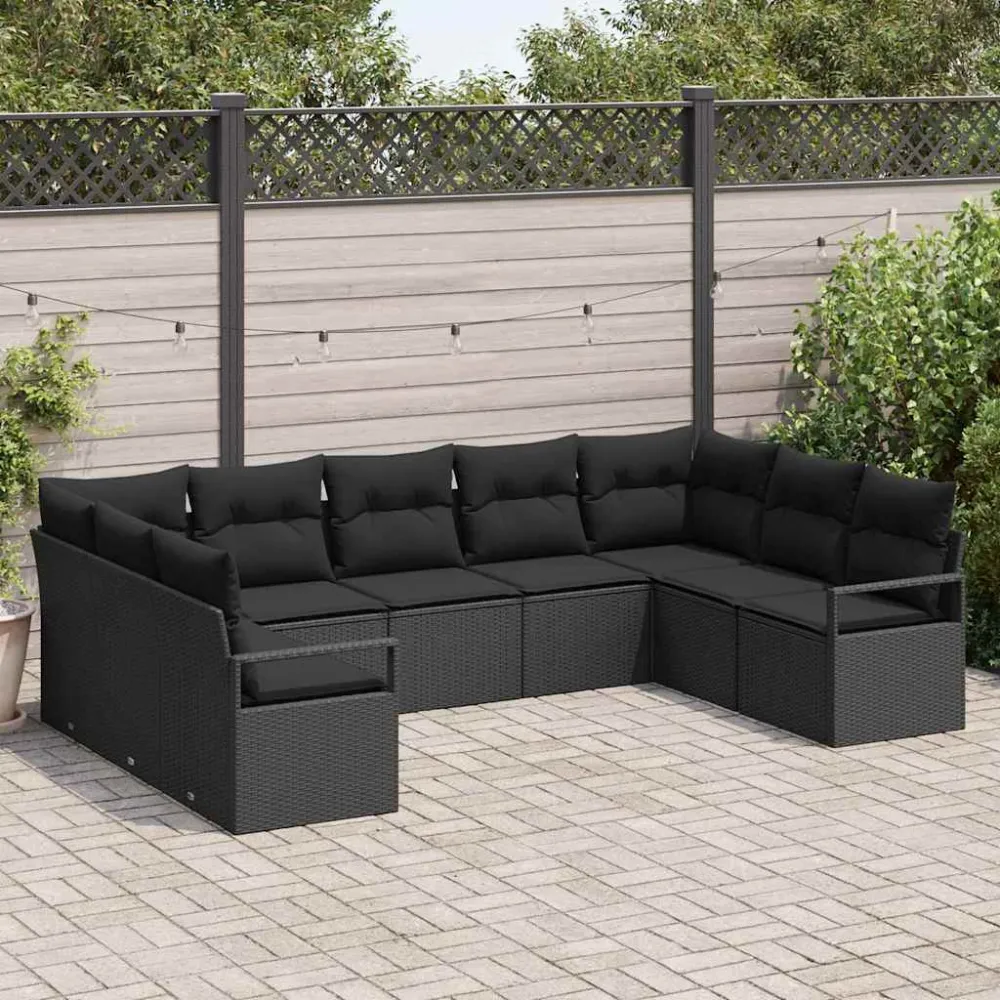 Tuinbankenset met kussen met opslag 9 pcs Zwart poly rattan vidaXL