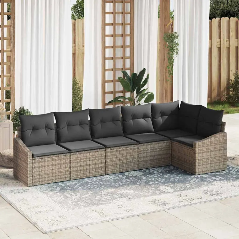 Tuinbankenset met kussen met opslag 6 pcs Grijs poly rattan vidaXL
