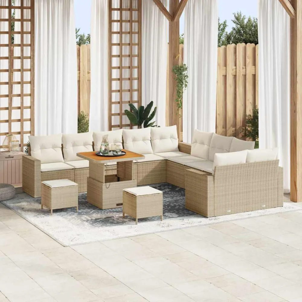 Tuinbankenset met kussen 17 pcs Beige en Crème poly rattan vidaXL