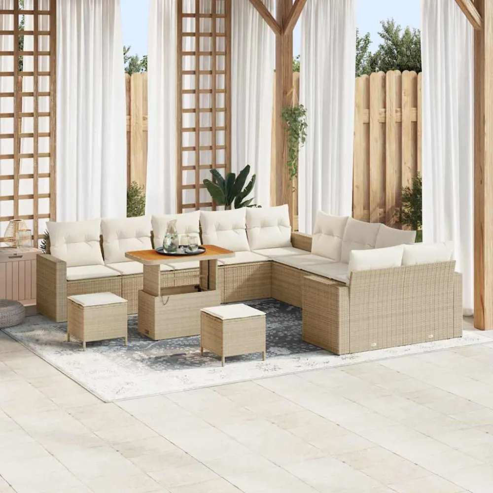 Tuinbankenset met kussen 17 pcs Beige en Crème poly rattan vidaXL