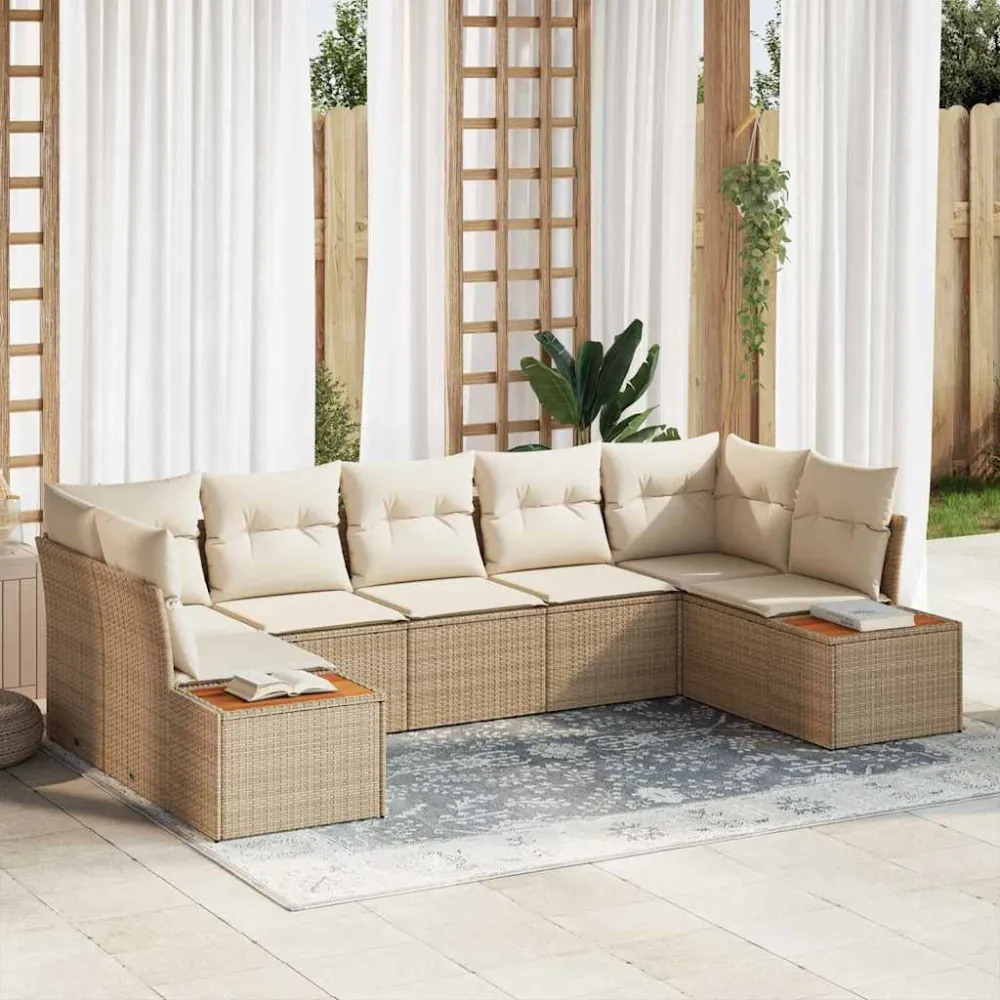 Tuinbankenset met kussen 7 pcs Beige en Crème Polyrattan vidaXL