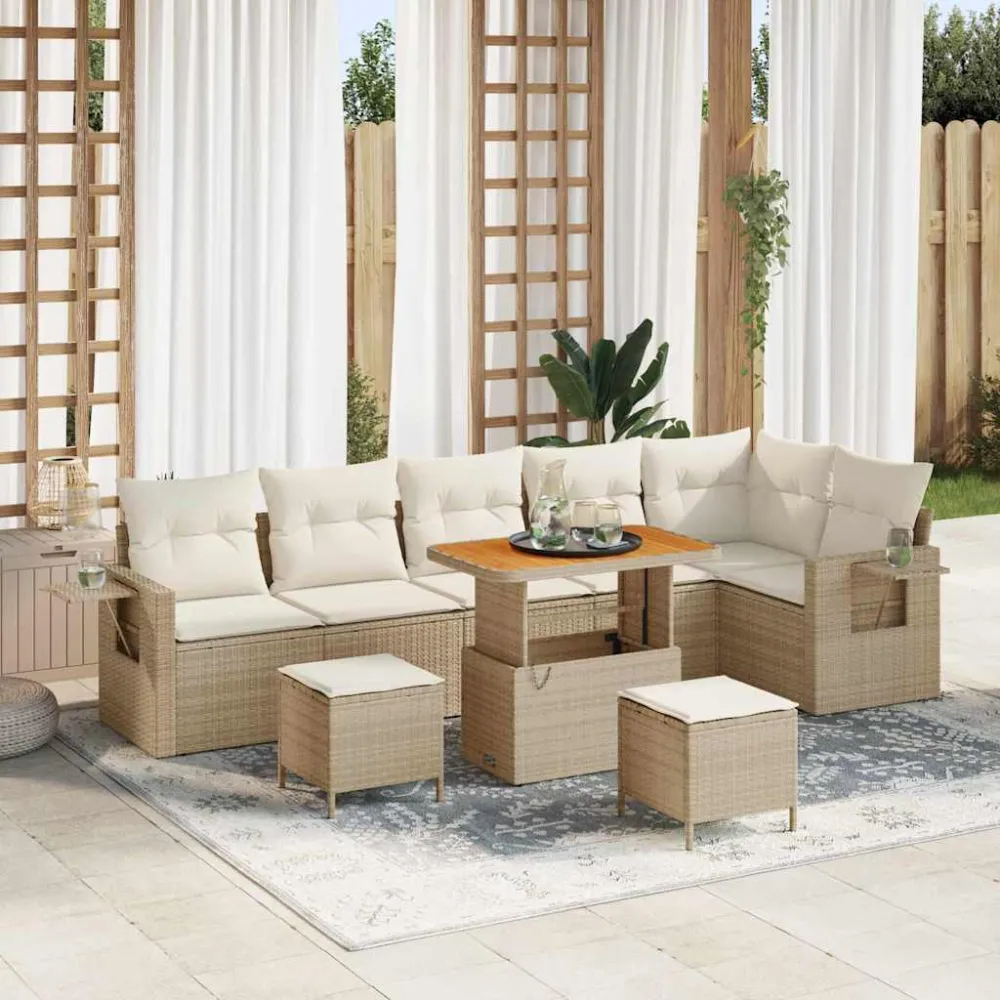 Tuinbankenset met kussen 11 pcs Beige en Crème poly rattan vidaXL