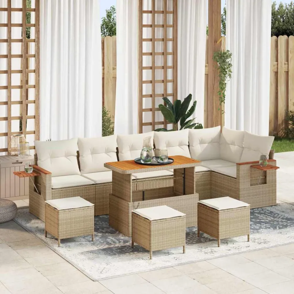 Tuinbankenset met kussen 10 pcs Beige en Crème vidaXL