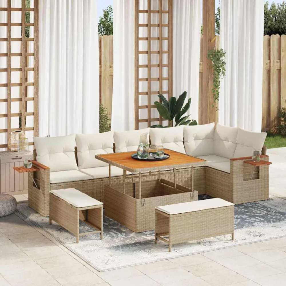 Tuinbankenset met kussen 9 pcs Beige en Crème vidaXL