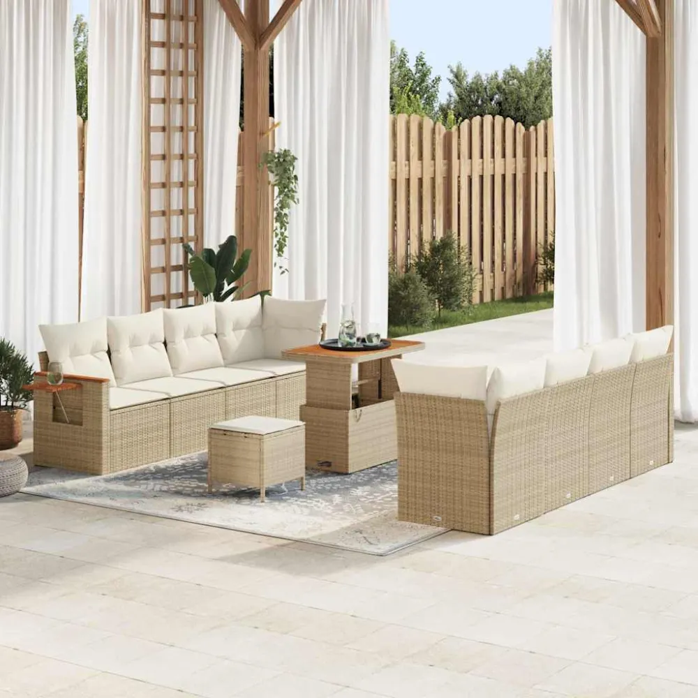 Tuinbankenset met kussen 11 pcs Beige en Crème vidaXL