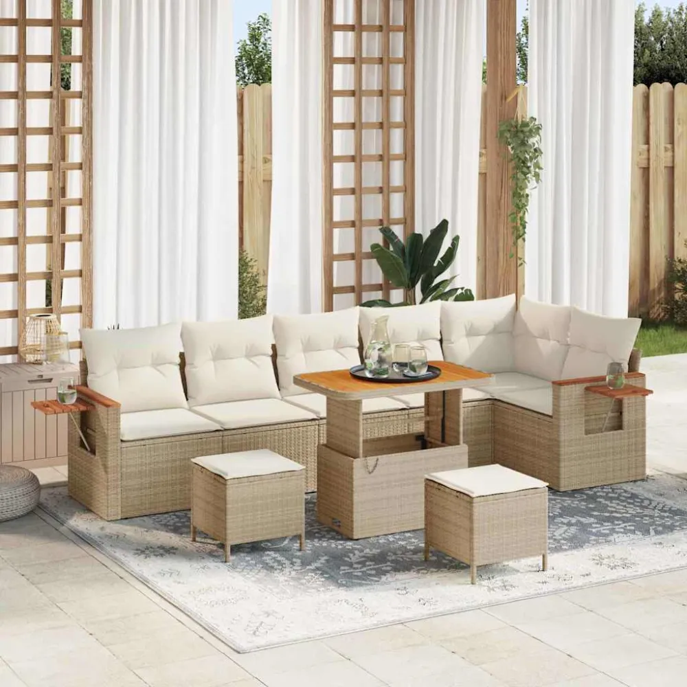 Tuinbankenset met kussen 9 pcs Beige en Crème vidaXL
