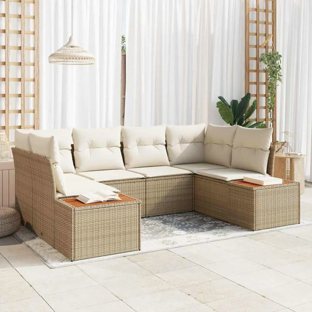 Tuinbankenset met kussen 6 pcs Beige en Crème Polyrattan vidaXL