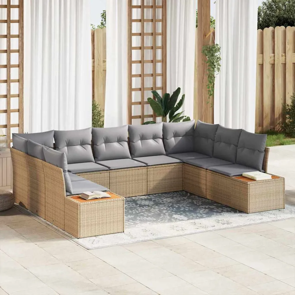 Tuinbankenset met kussen 5 pcs Beige en Licht Grijs Polyrattan vidaXL