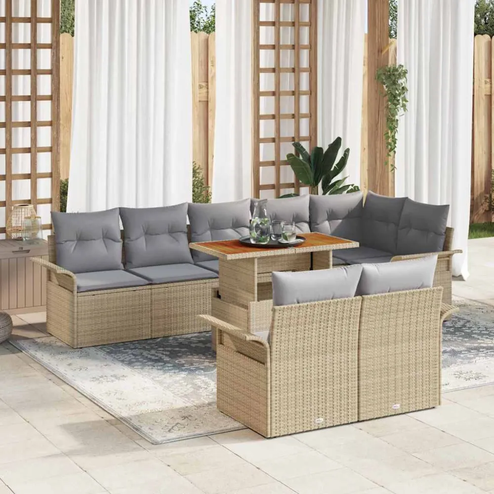 Tuinbankenset met kussen 9 pcs Beige en Licht Grijs poly rattan vidaXL