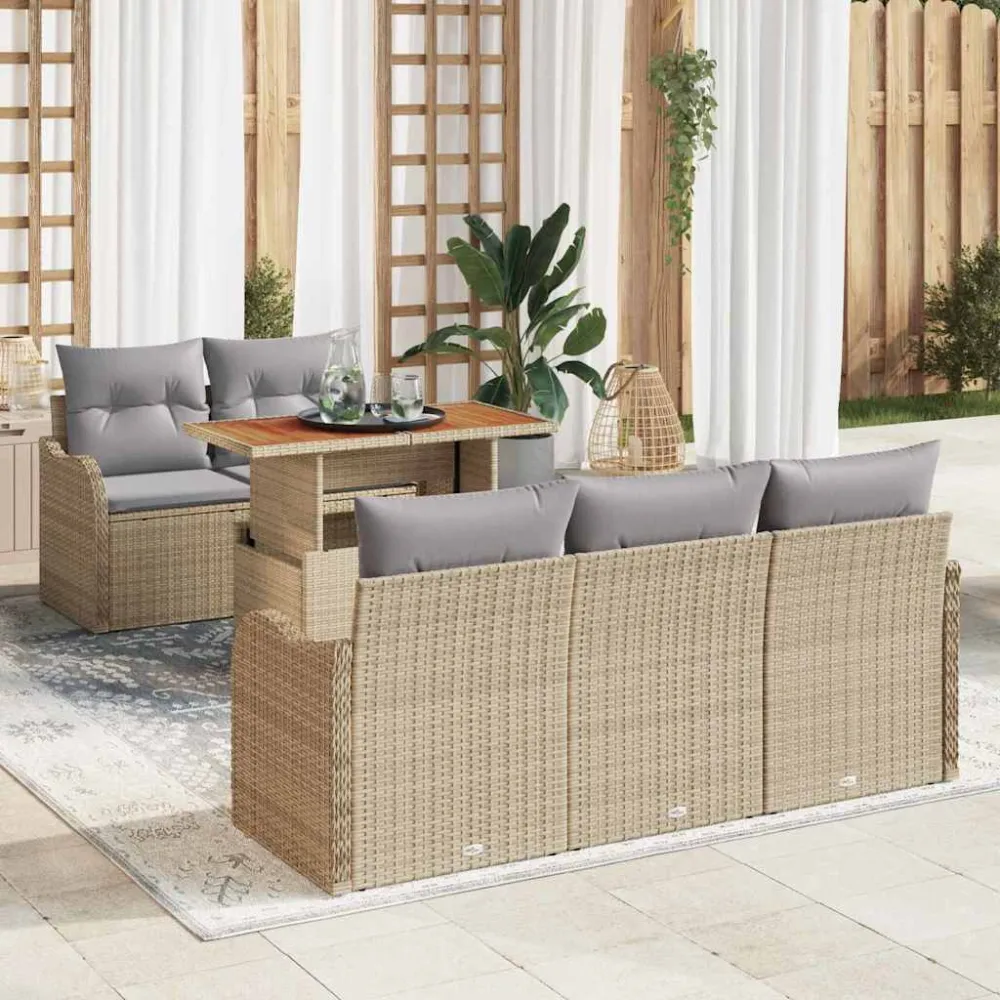 Tuinbankenset met kussen 6 pcs Beige en Licht Grijs poly rattan vidaXL