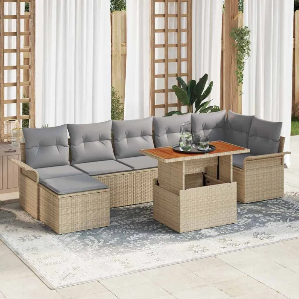 Tuinbankenset met kussen 8 pcs Beige en Licht Grijs poly rattan vidaXL