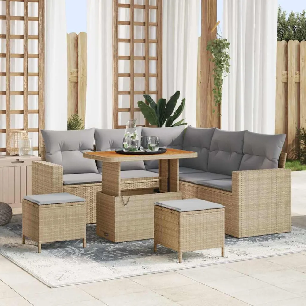 Tuinbankenset met kussen 9 pcs Beige en Licht Grijs poly rattan vidaXL