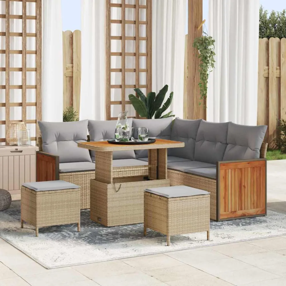 Tuinbankenset met kussen 9 pcs Beige en Licht Grijs poly rattan vidaXL