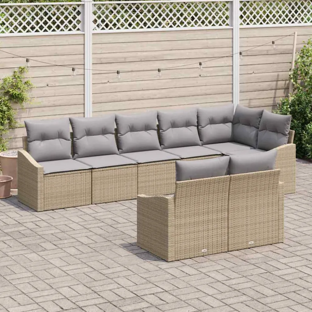 Tuinbankenset met kussen 8 pcs Beige en Licht Grijs poly rattan vidaXL