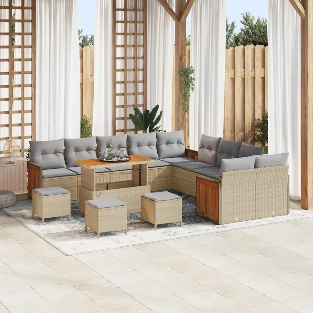 Tuinbankenset met kussen 14 pcs Beige en Licht Grijs vidaXL