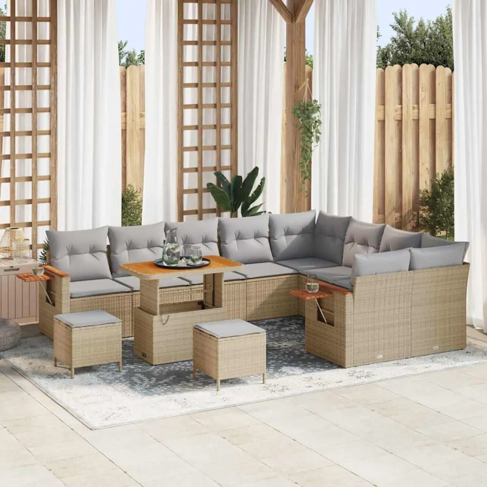 Tuinbankenset met kussen 12 pcs Beige en Licht Grijs vidaXL