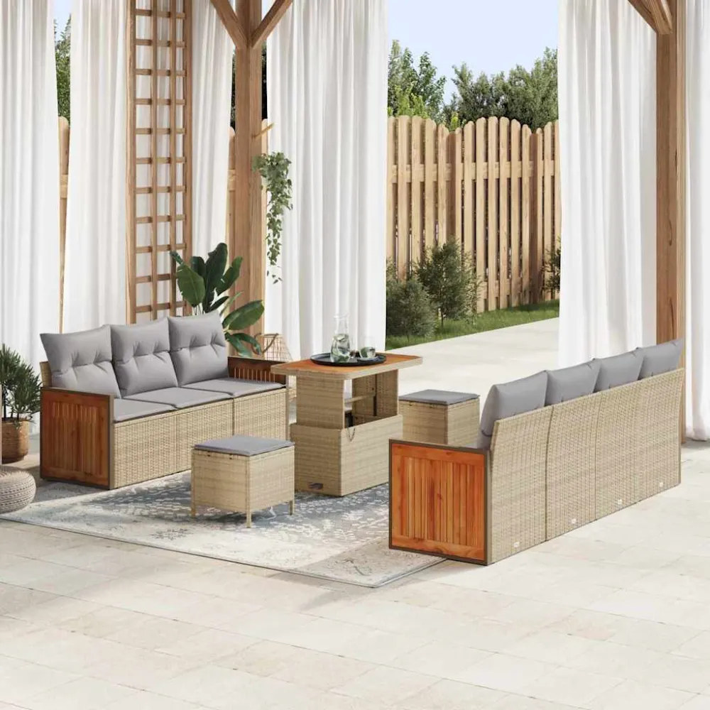 Tuinbankenset met kussen 10 pcs Beige en Licht Grijs vidaXL