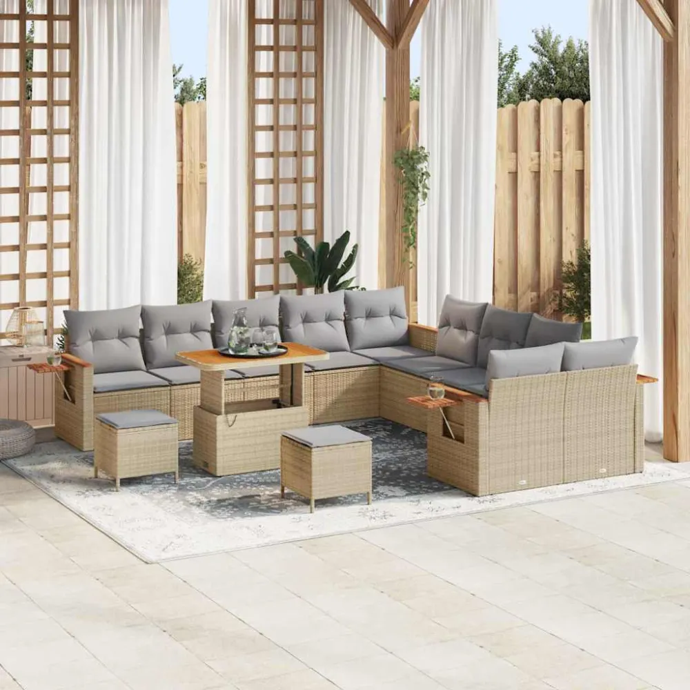 Tuinbankenset met kussen 13 pcs Beige en Licht Grijs vidaXL