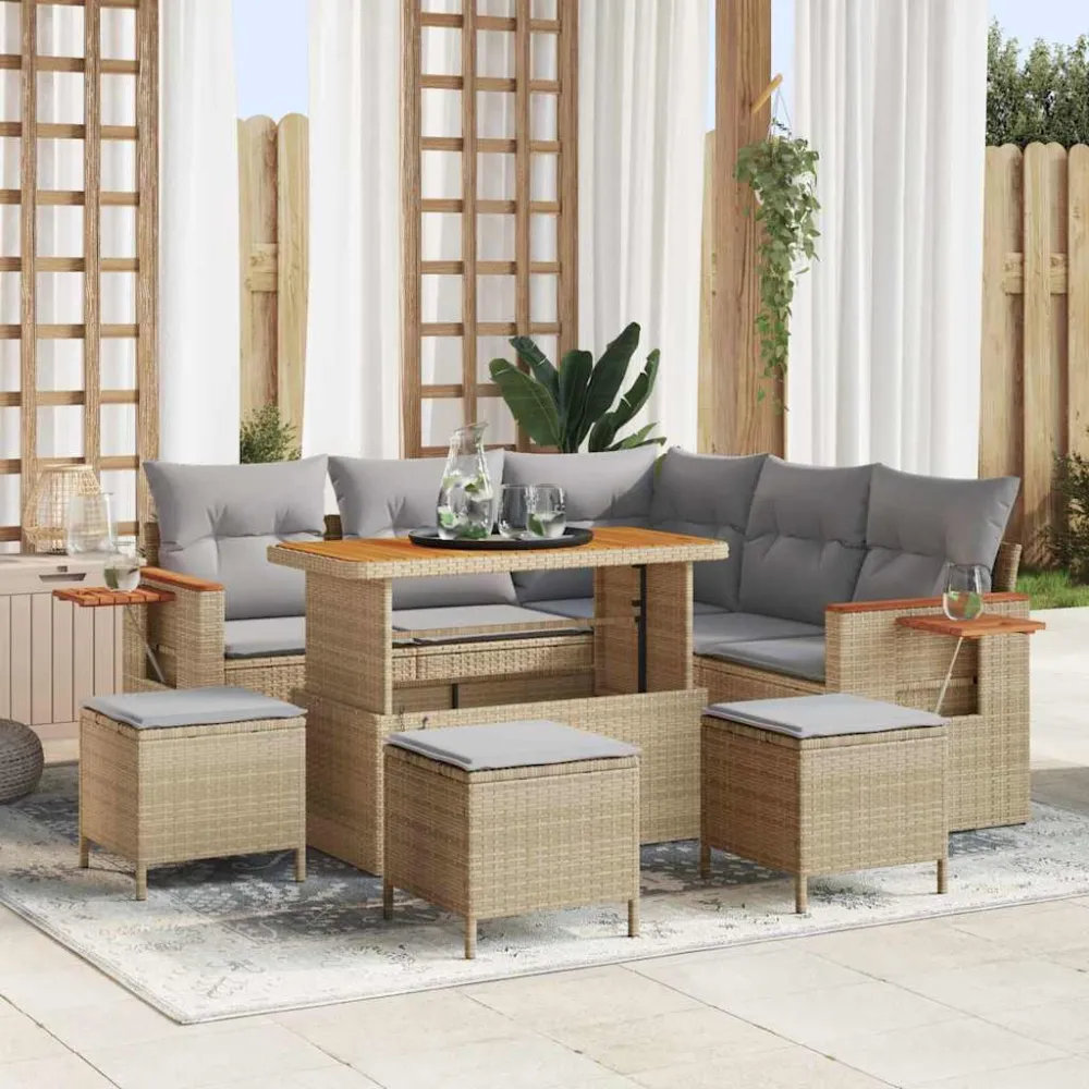 Tuinbankenset met kussen 9 pcs Beige en Licht Grijs vidaXL
