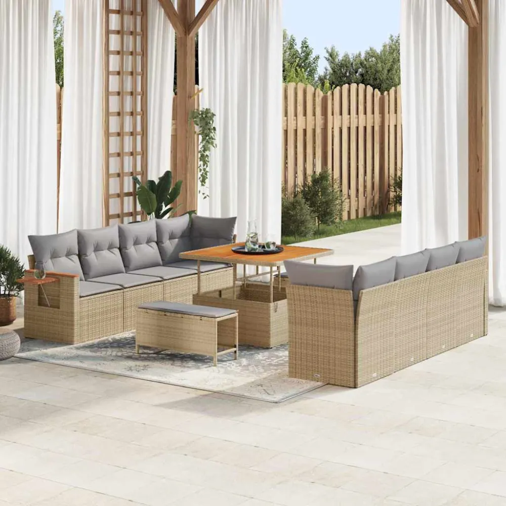 Tuinbankenset met kussen 11 pcs Beige en Licht Grijs vidaXL