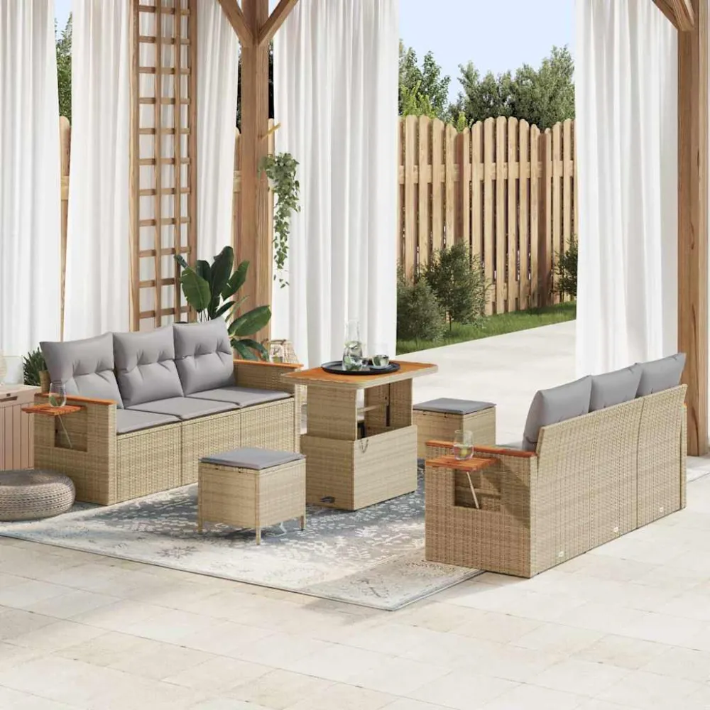 Tuinbankenset met kussen 9 pcs Beige en Licht Grijs vidaXL