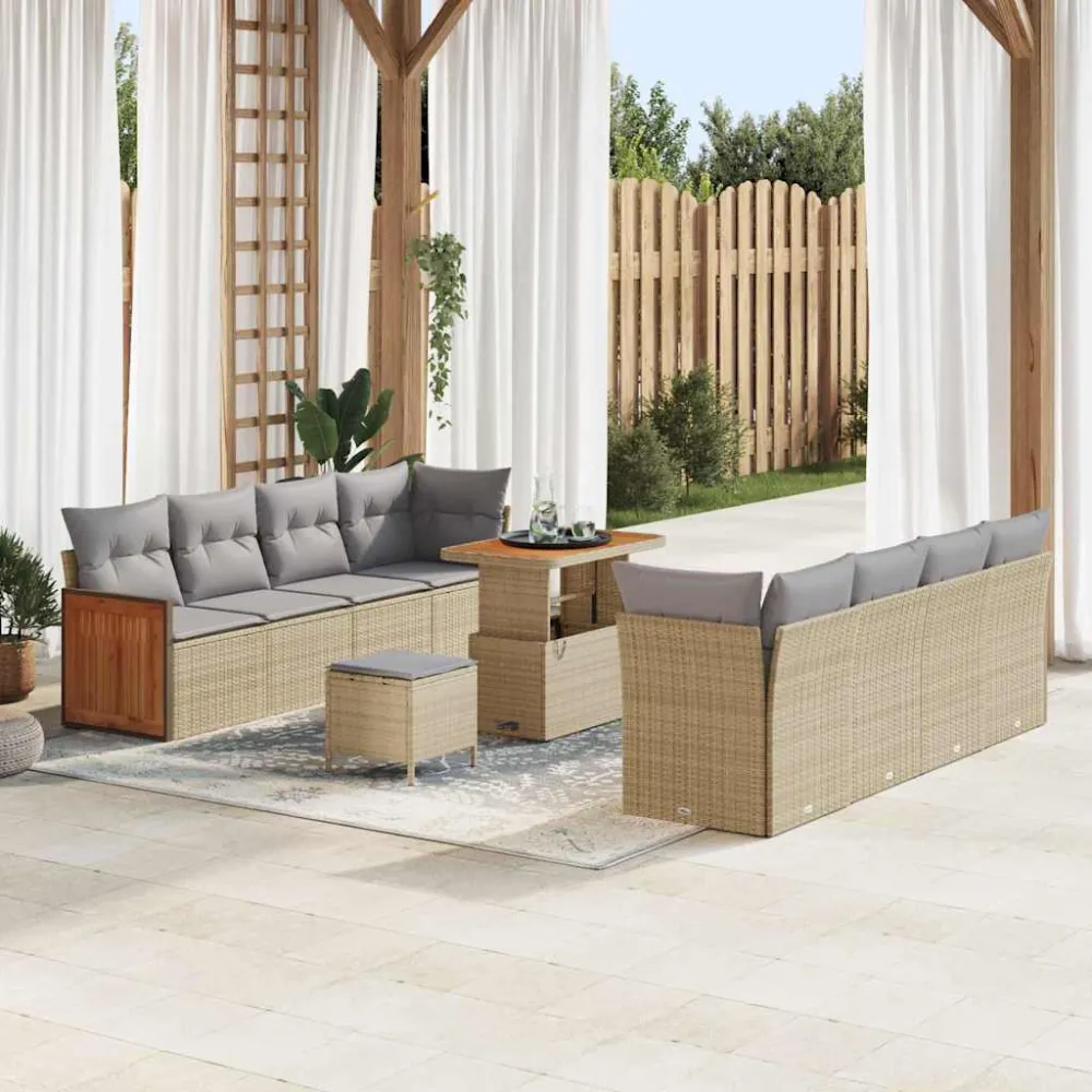 Tuinbankenset met kussen 11 pcs Beige en Licht Grijs vidaXL