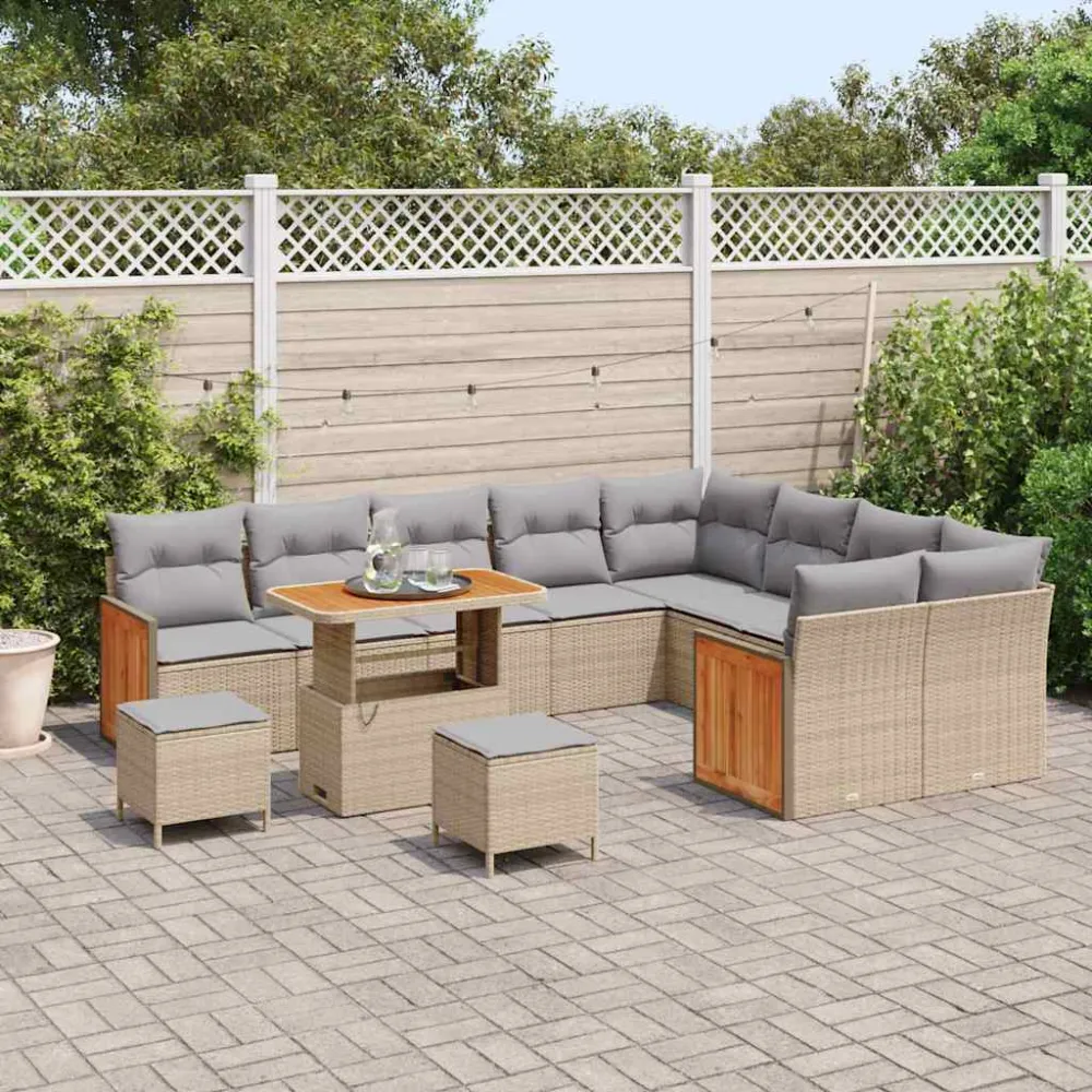 Tuinbankenset met kussen 12 pcs Beige en Licht Grijs vidaXL