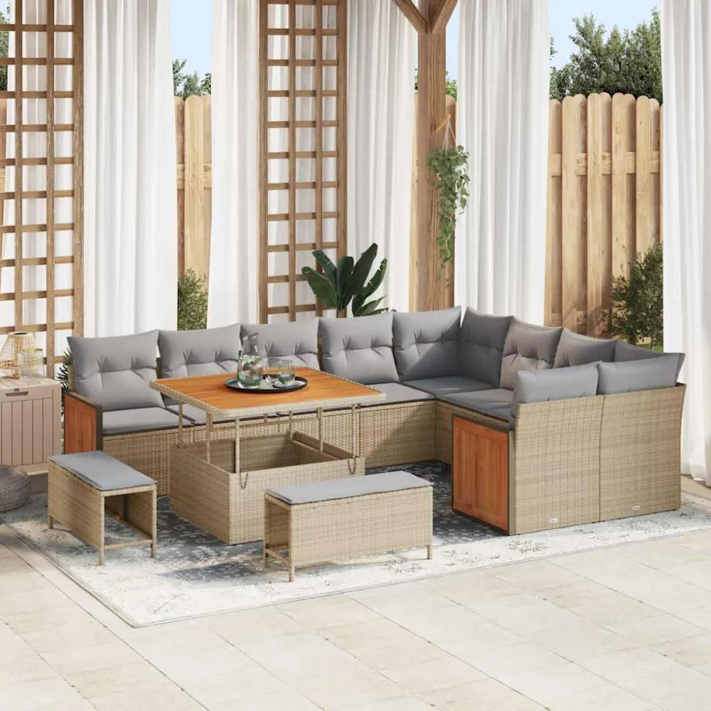 Tuinbankenset met kussen 12 pcs Beige en Licht Grijs vidaXL