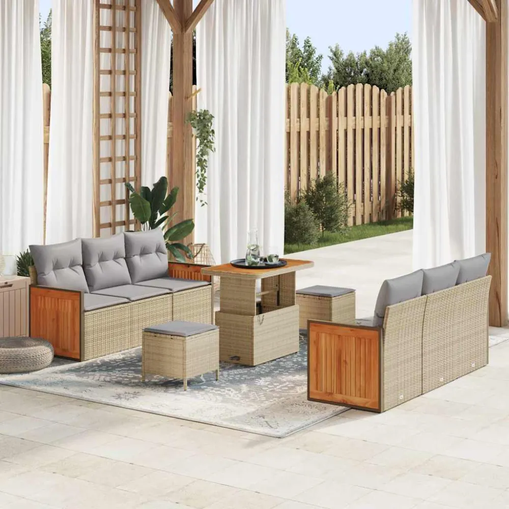 Tuinbankenset met kussen 9 pcs Beige en Licht Grijs vidaXL
