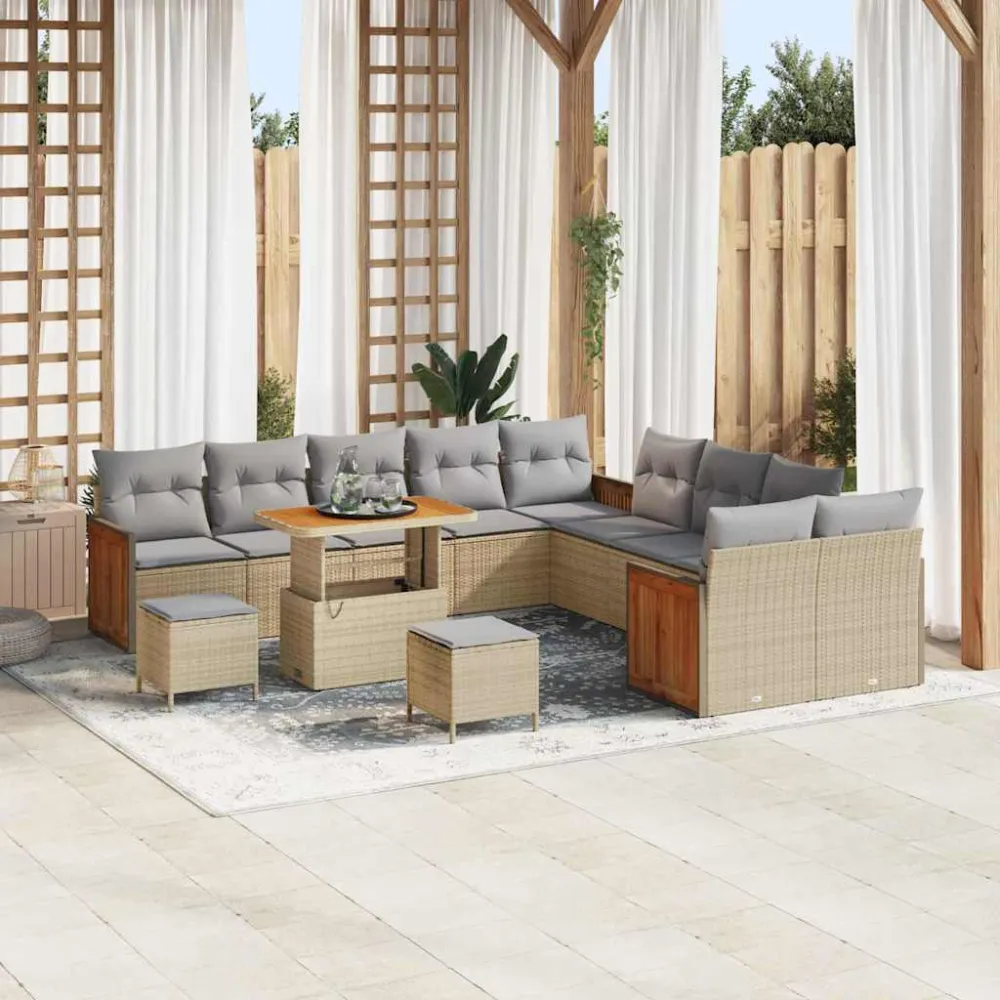 Tuinbankenset met kussen 13 pcs Beige en Licht Grijs vidaXL