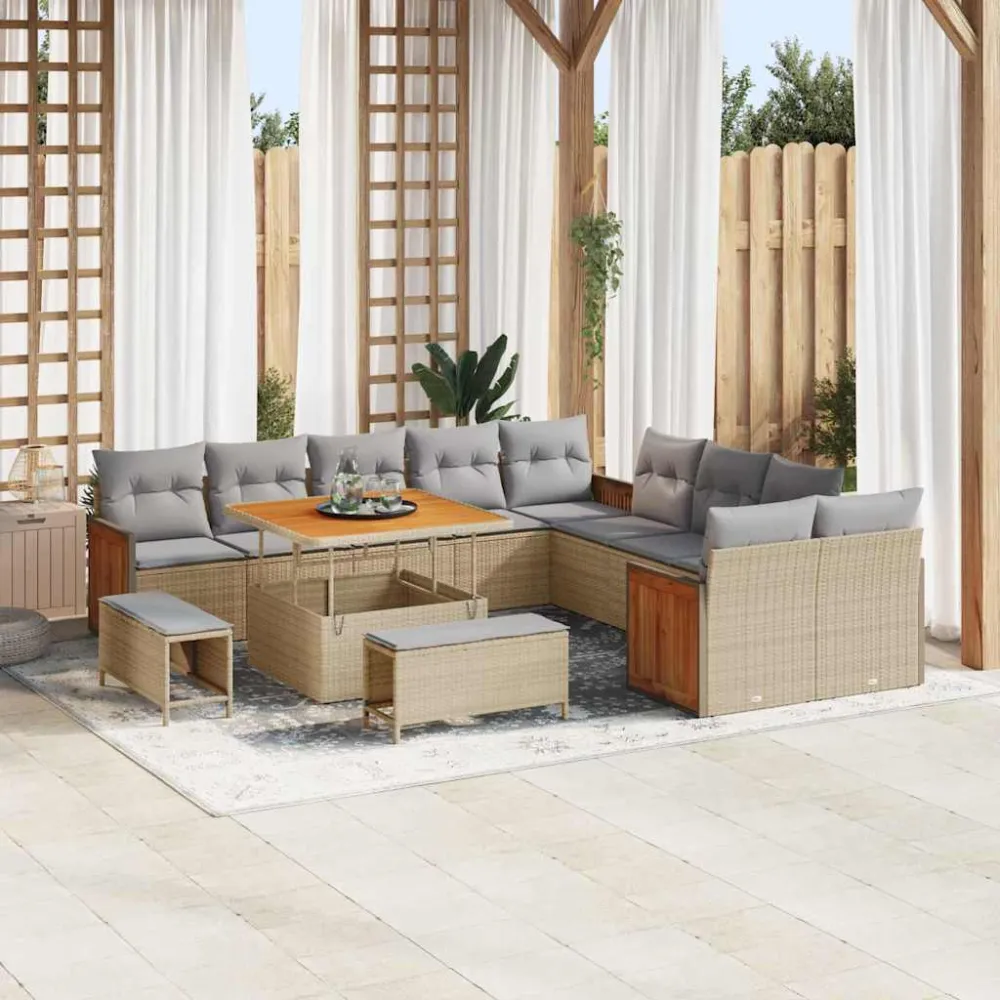 Tuinbankenset met kussen 13 pcs Beige en Licht Grijs vidaXL