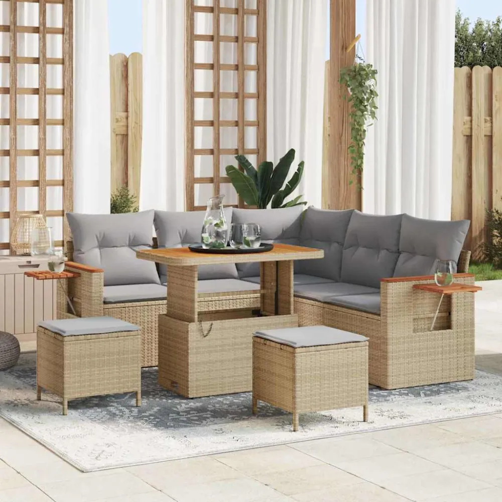 Tuinbankenset met kussen 8 pcs Beige en Licht Grijs vidaXL