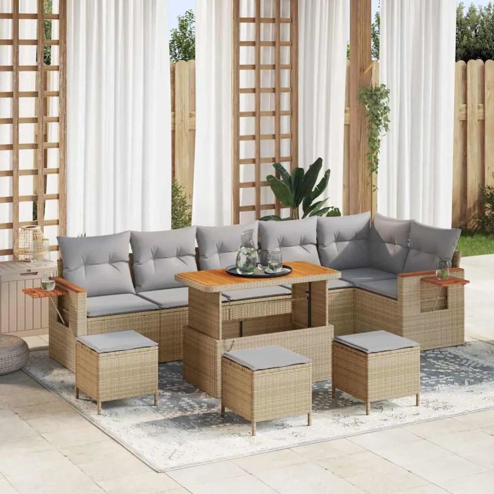 Tuinbankenset met kussen 10 pcs Beige en Licht Grijs vidaXL