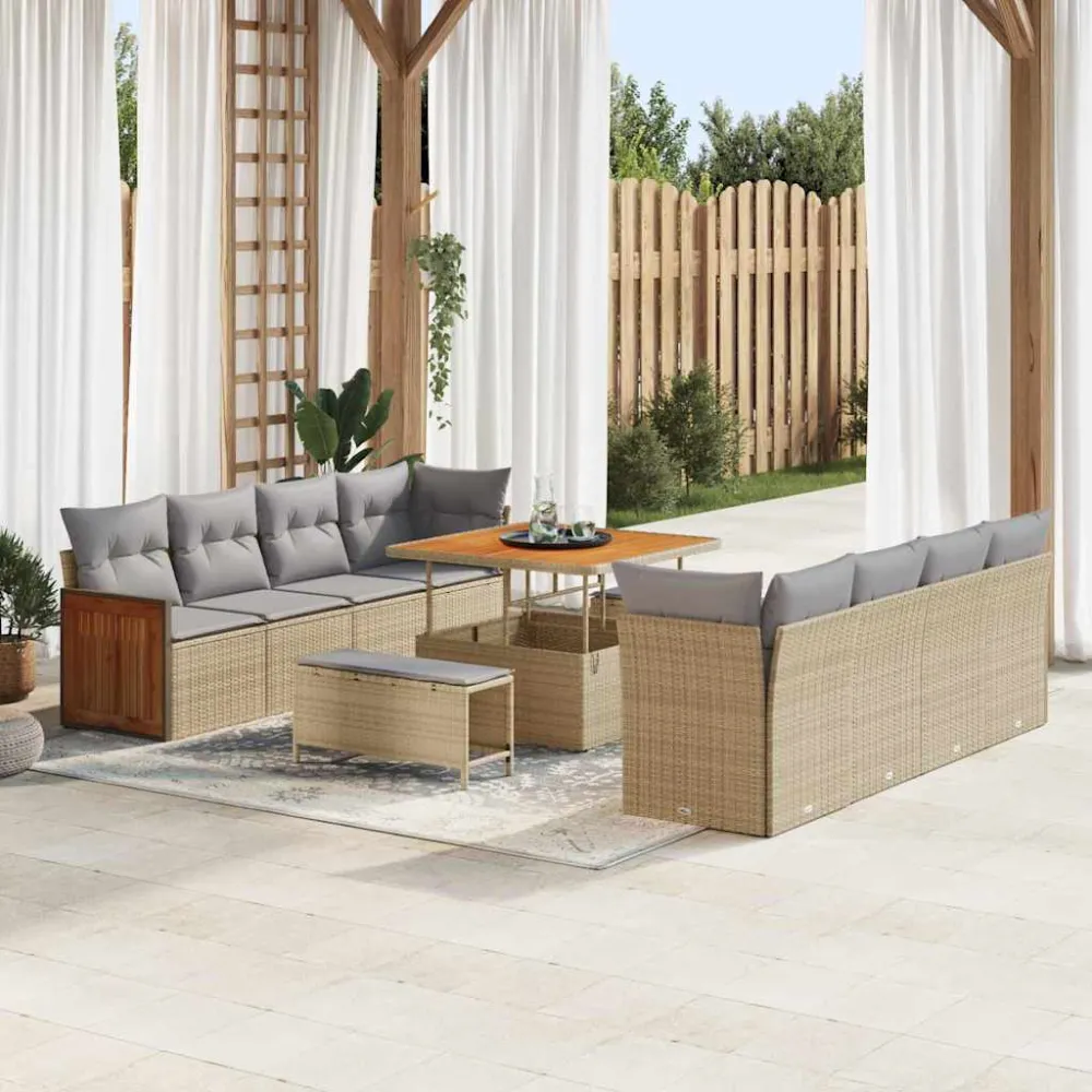 Tuinbankenset met kussen 11 pcs Beige en Licht Grijs vidaXL