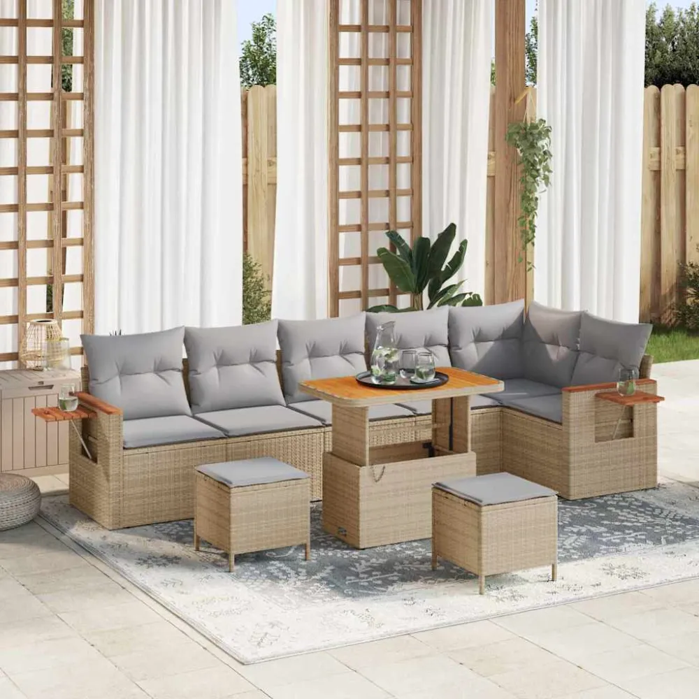 Tuinbankenset met kussen 9 pcs Beige en Licht Grijs vidaXL