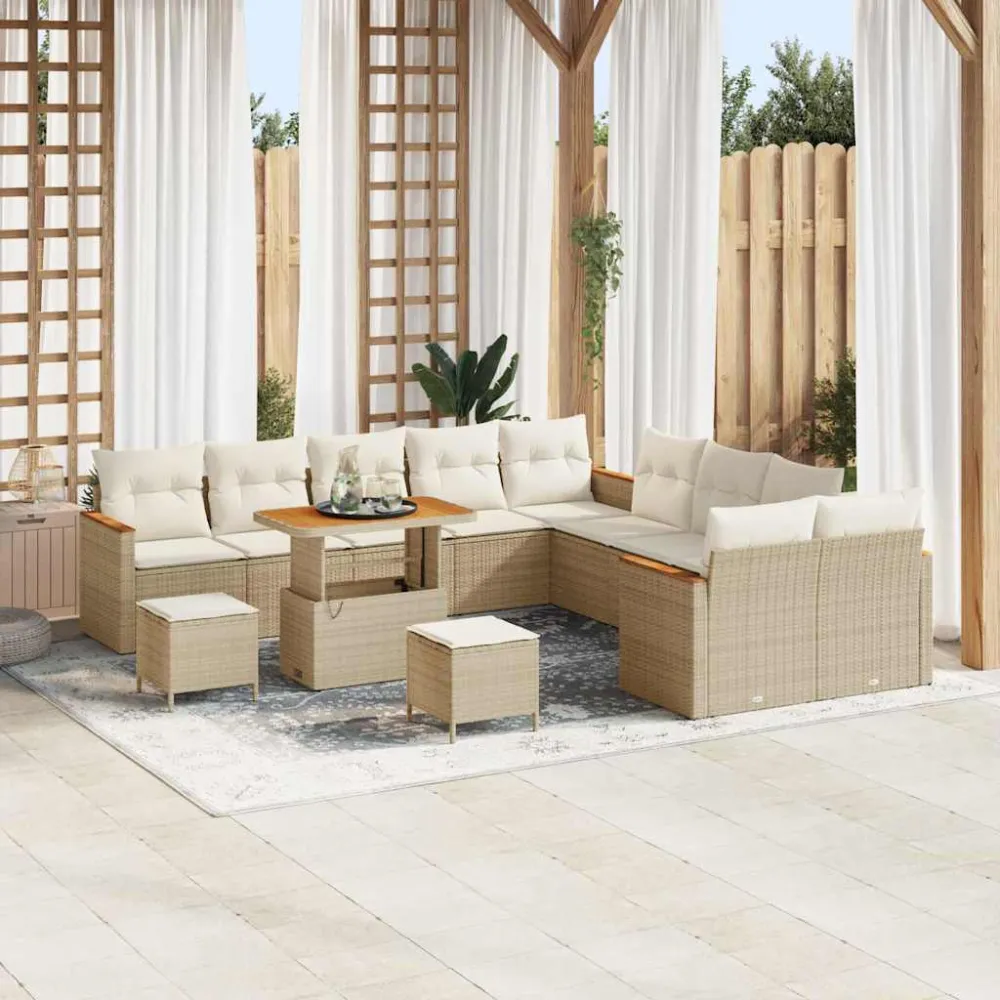 Tuinbankenset met kussen 13 pcs Beige poly rattan vidaXL