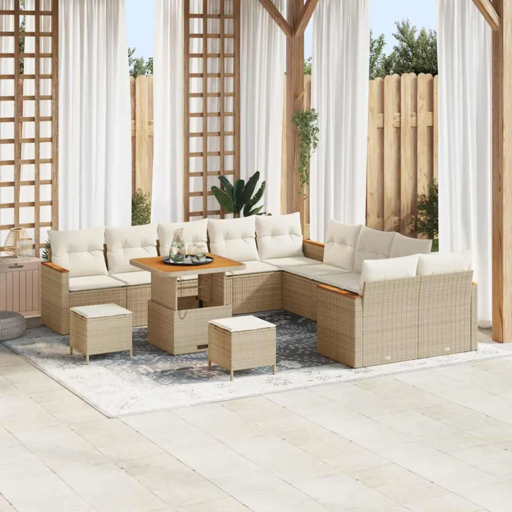 Tuinbankenset met kussen 13 pcs Beige poly rattan vidaXL