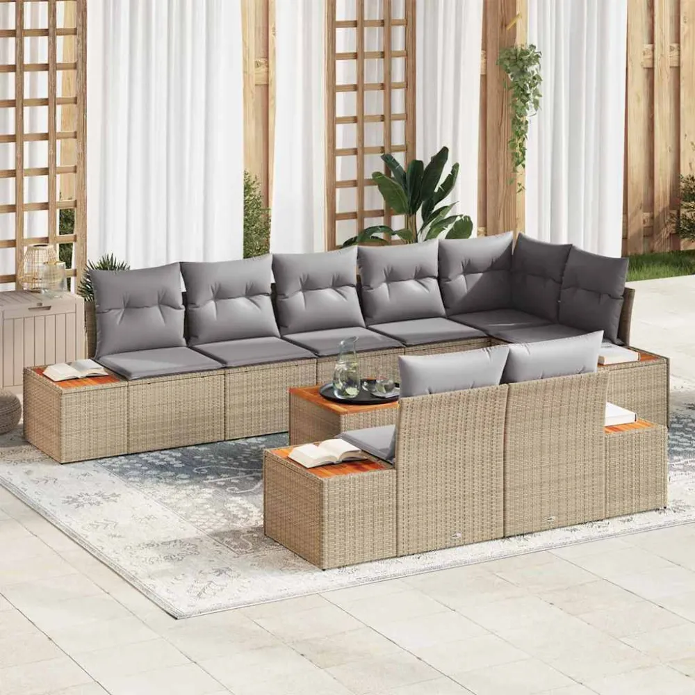 Tuinbankenset met kussen 9 pcs Beige Poly riet vidaXL