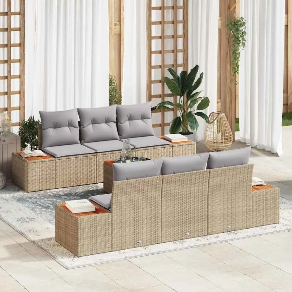 Tuinbankenset met kussen 7 pcs Beige Poly riet vidaXL