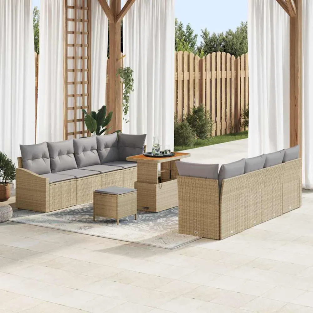 Tuinbankenset met kussen 11 pcs Beige poly rattan vidaXL